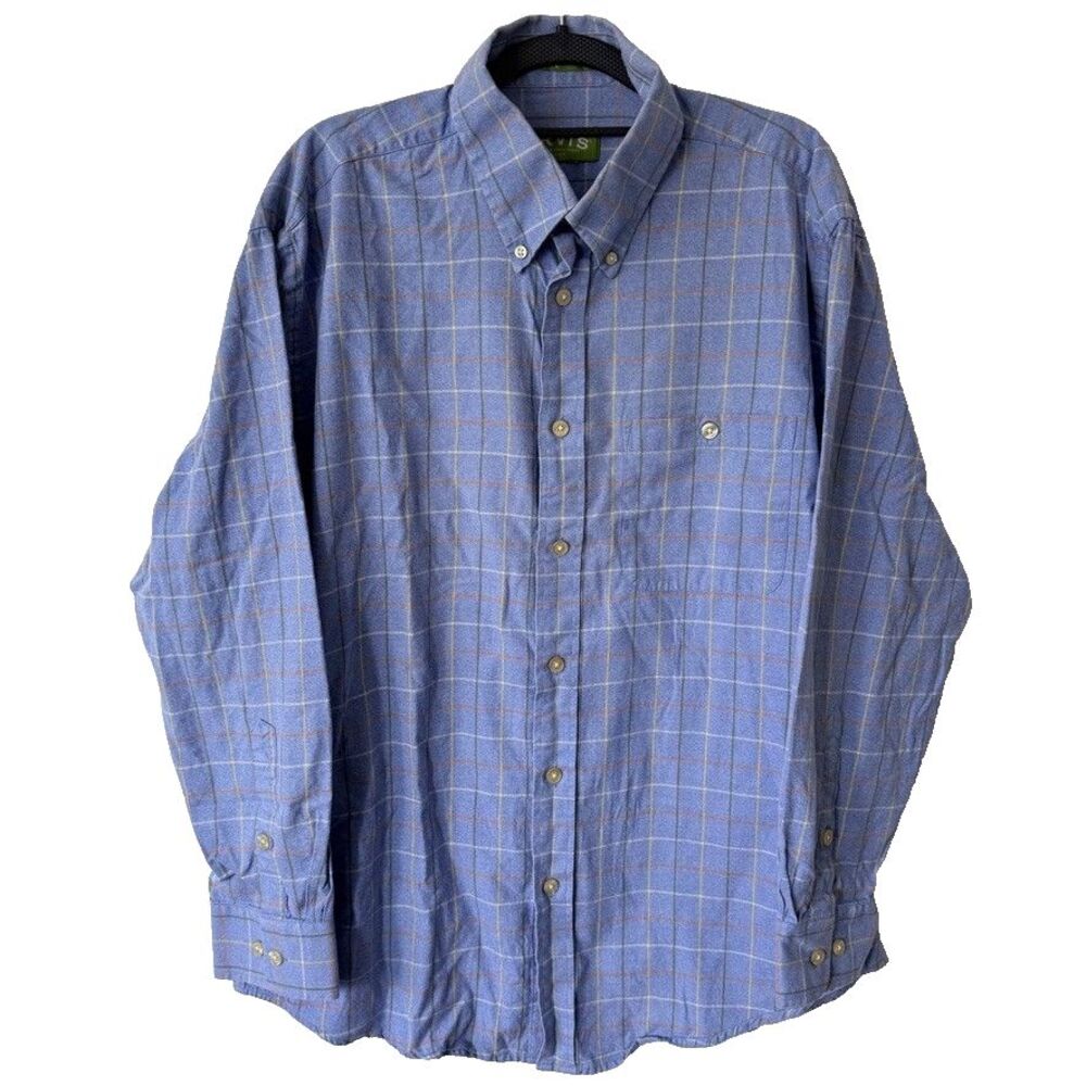 Orvis Shirt Mens Large Blue Windowpane Long Sleeve Button Down Casual Outdoor - Picture 7 of 8